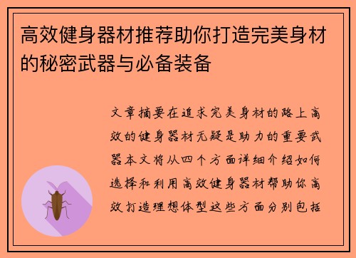 高效健身器材推荐助你打造完美身材的秘密武器与必备装备