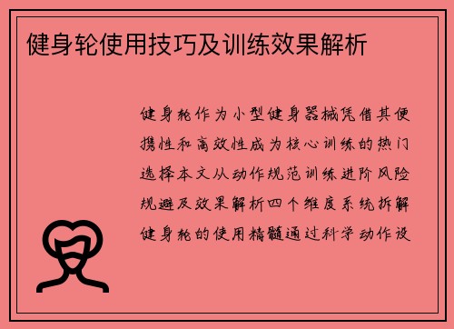 健身轮使用技巧及训练效果解析
